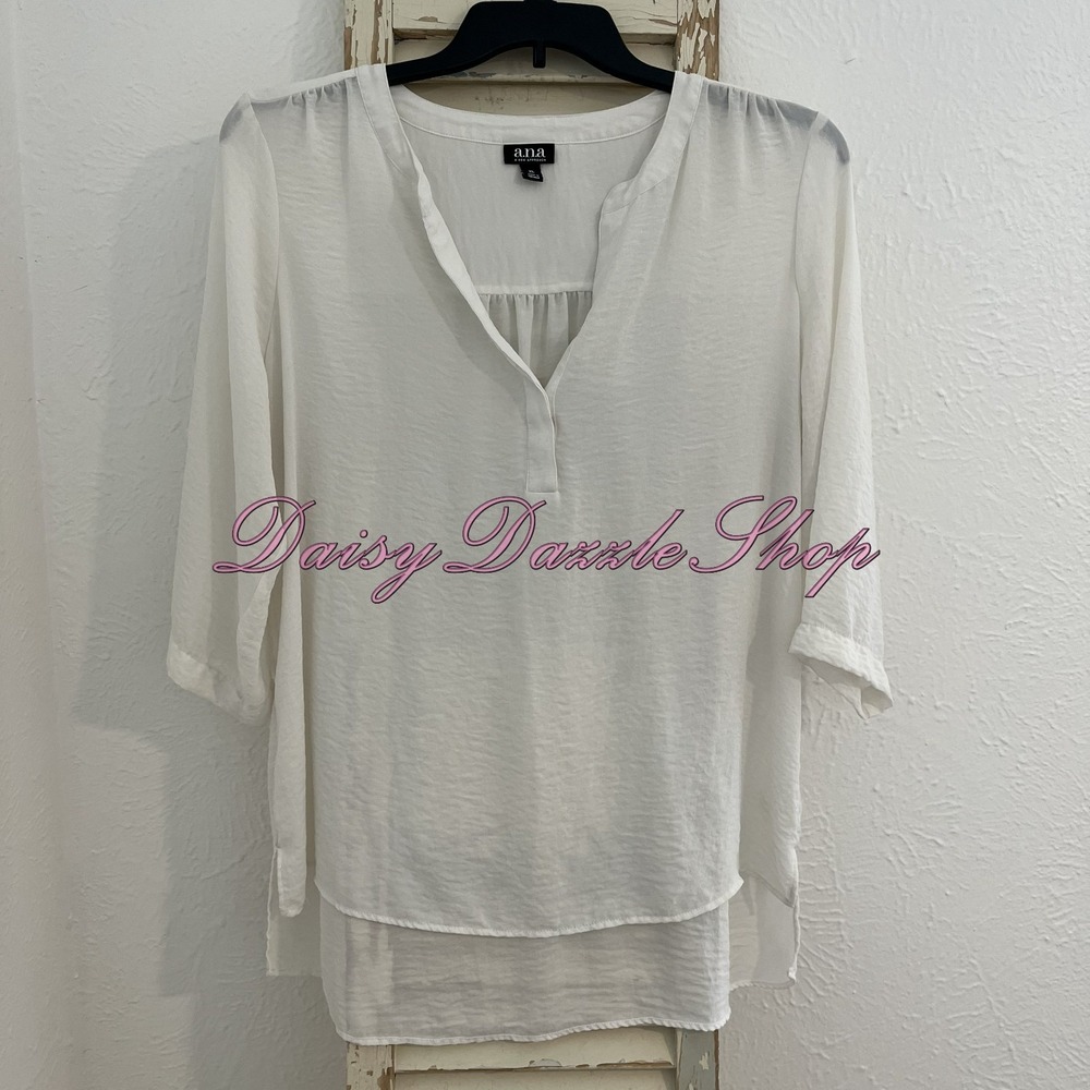 a.n.a White Semi-Sheer V-Neck High Low Tunic Blouse Size X-Large